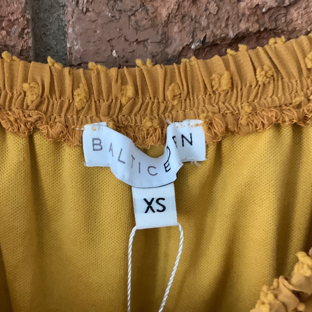 Baltic Born Elegant Mustard Off-Shoulder Swiss Dot Maxi Dress - Picture 7 of 7